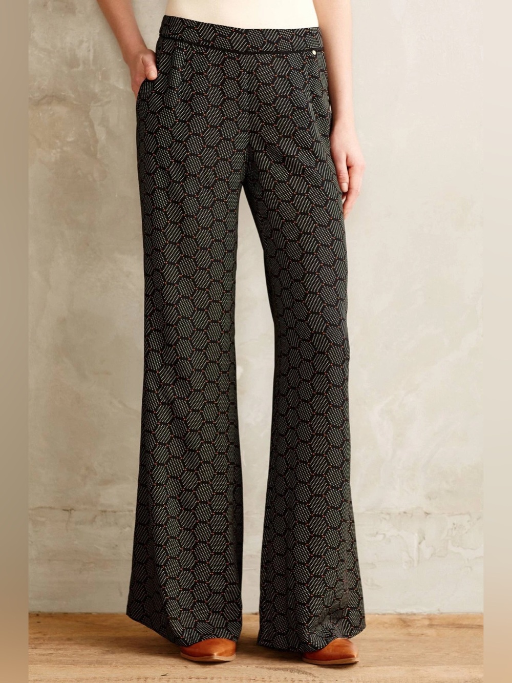 Anthropologie Harlyn Honeycomb Wide Leg Patterned Pockets Pants